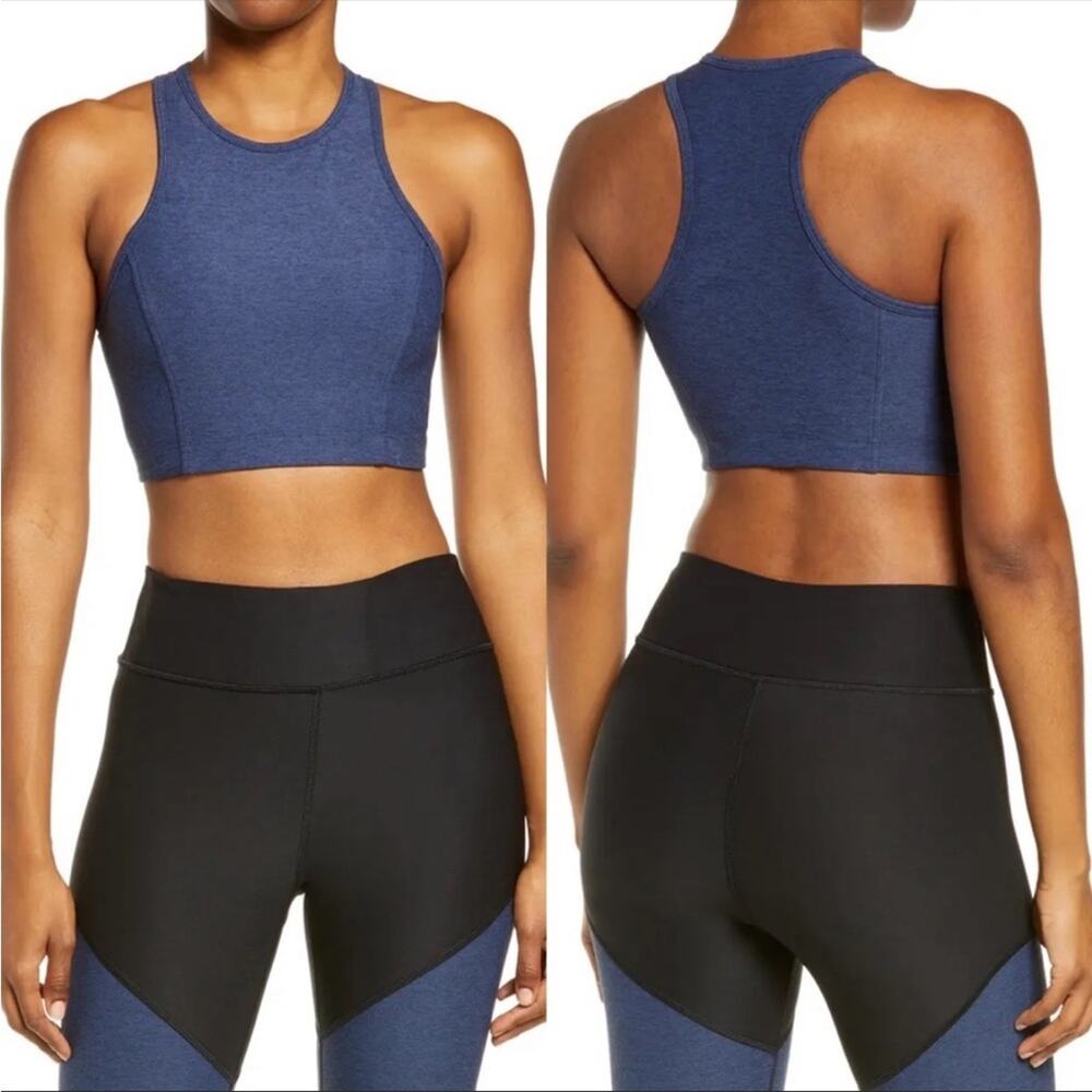 OUTDOOR VOICES Athena Crop Top Sports Bra Racer Back High Neck Blue XS